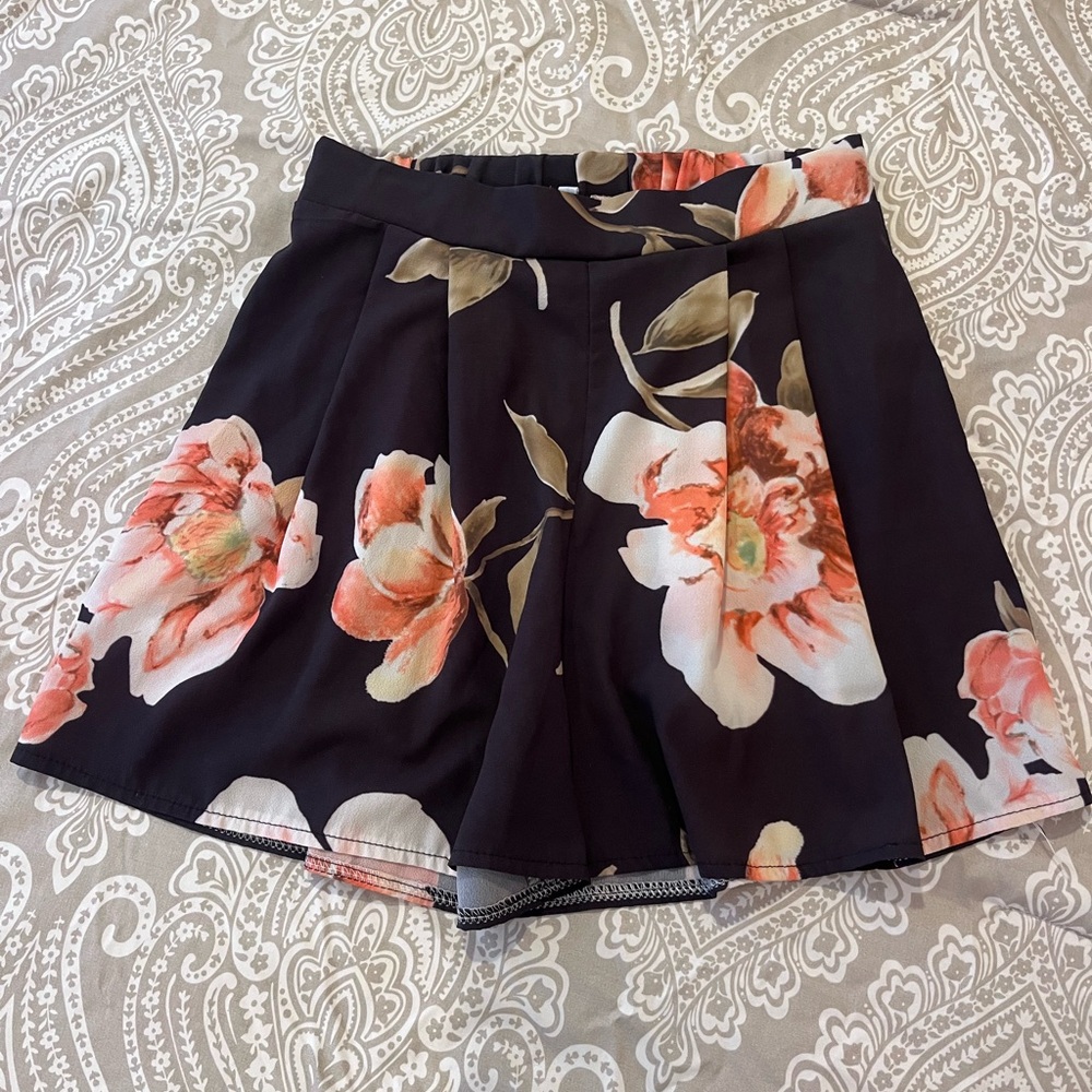 Floral Black Shorts